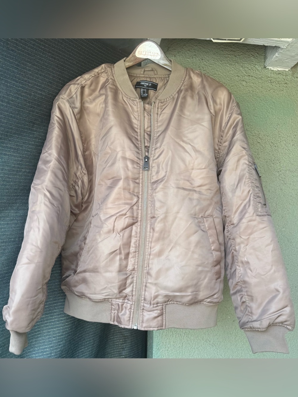 Forever 21 Men's Deep Taupe Satin Bomber Jacket
